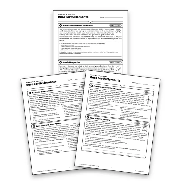 Reading in Science: Rare Earth Elements - worksheet educational content