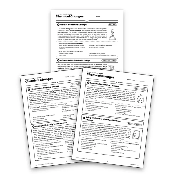 Reading in Science: Chemical Changes - worksheet educational content