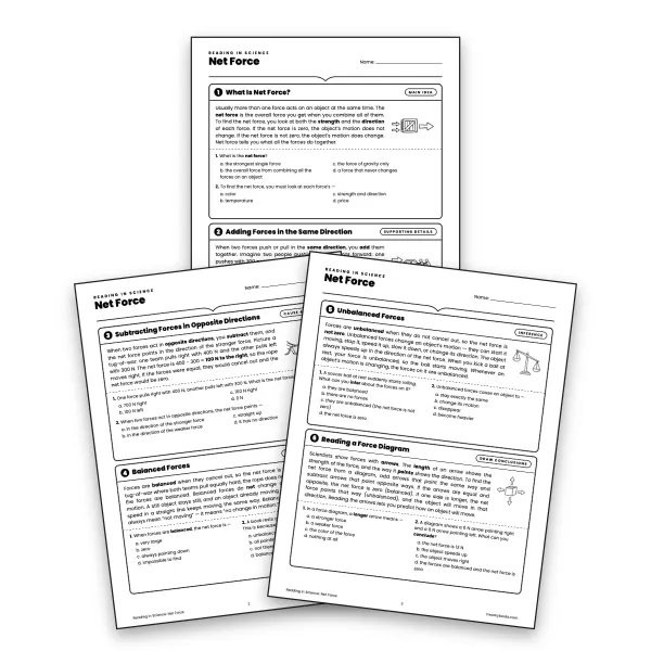 Reading in Science: Net Force - worksheet educational content