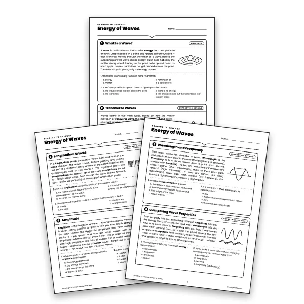 Reading in Science: Energy of Waves - worksheet educational content