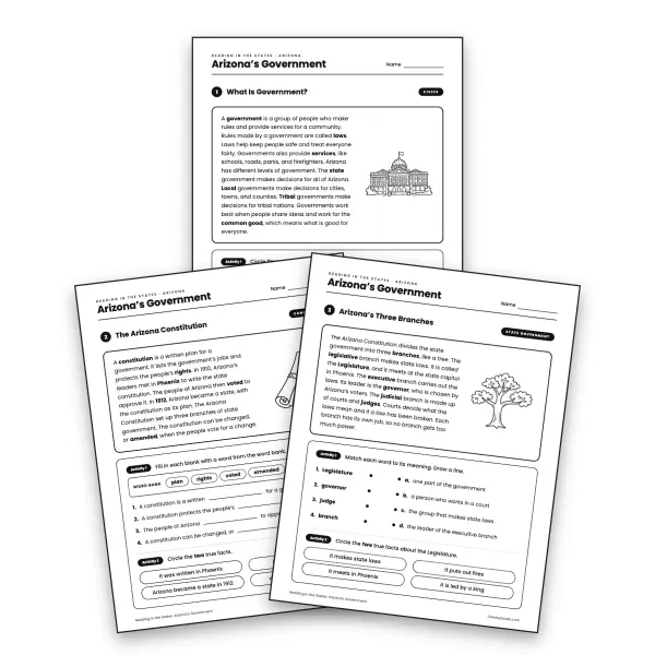 Arizona’s Government worksheet for grade 3