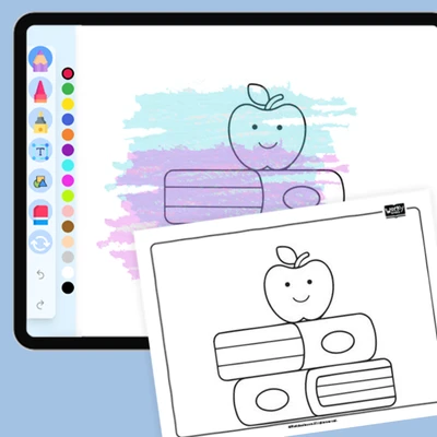 Books with Apple Coloring Sheet - coloring educational content