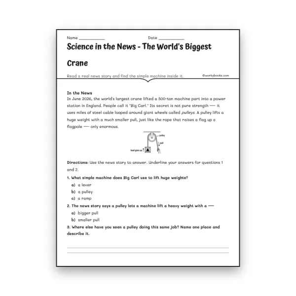 Science in the News - The World's Biggest Crane - worksheet educational content