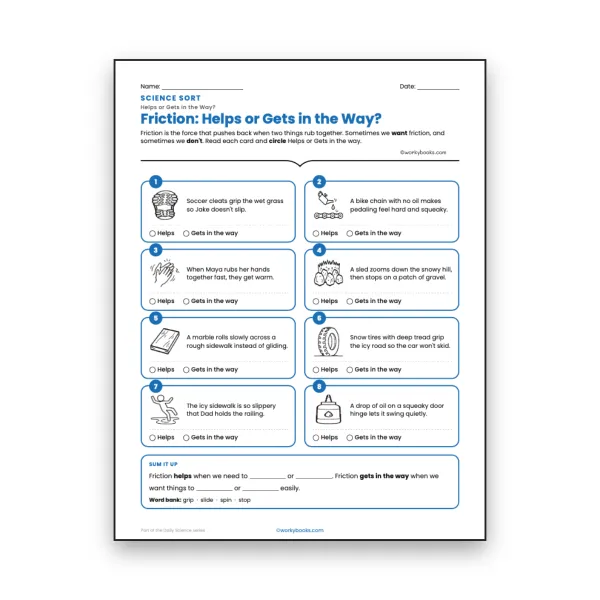 Friction: Helps or Gets in the Way? - worksheet educational content
