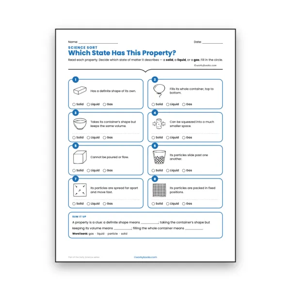 Which State Has This Property—Sort - worksheet educational content