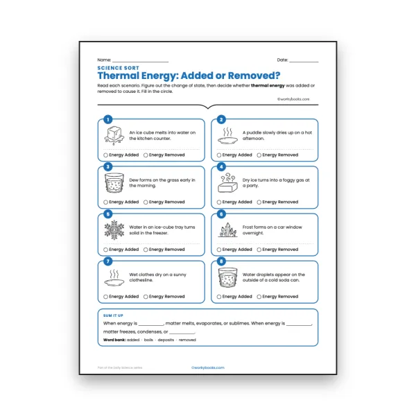 Thermal Energy: Added or Removed - worksheet educational content