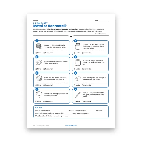 Metal or Nonmetal? - worksheet educational content