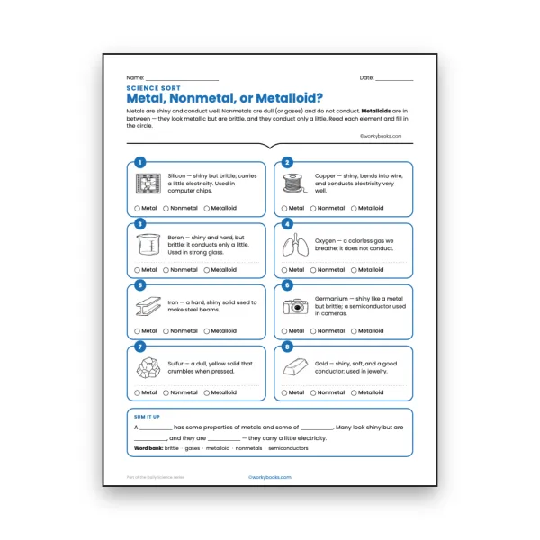 Metal, Nonmetal, or Metalloid? - worksheet educational content