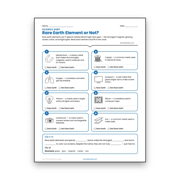 Rare Earth Element or Not? - worksheet educational content