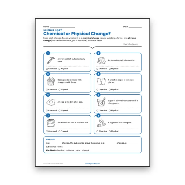 Chemical or Physical Change? - worksheet educational content