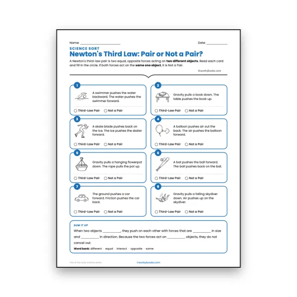 Newton's Third Law: Pair or Not a Pair - worksheet educational content