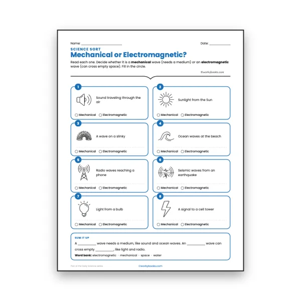 Mechanical or Electromagnetic? - worksheet educational content