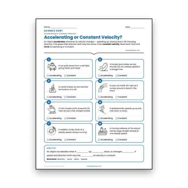 Accelerating or Constant Velocity? - worksheet educational content