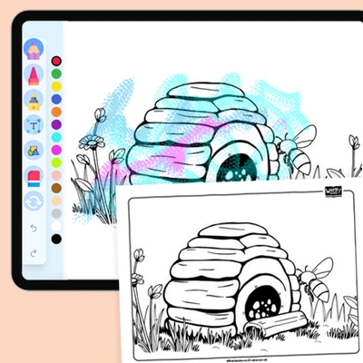 BeeHive and Flowers - coloring educational content