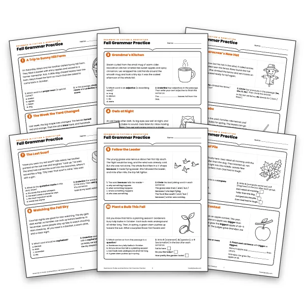 Fall Grammar Practice Task cards - worksheet educational content