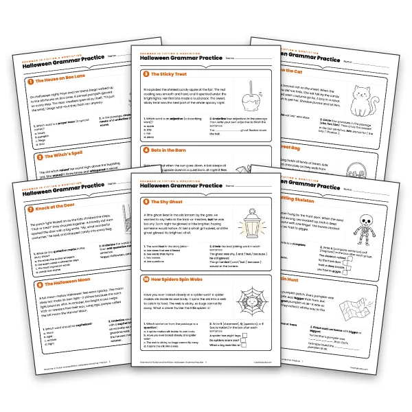 Halloween Grammar Practice Task cards - worksheet educational content