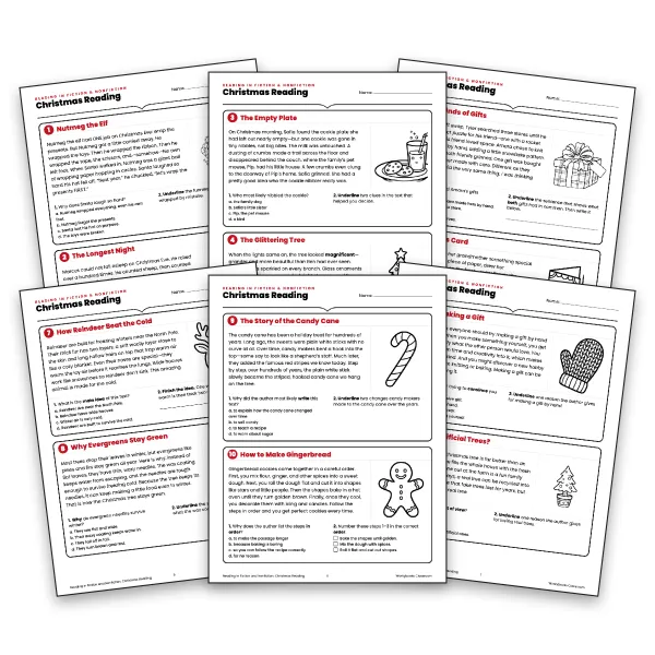 Christmas Reading Comprehension Task Cards  - worksheet educational content