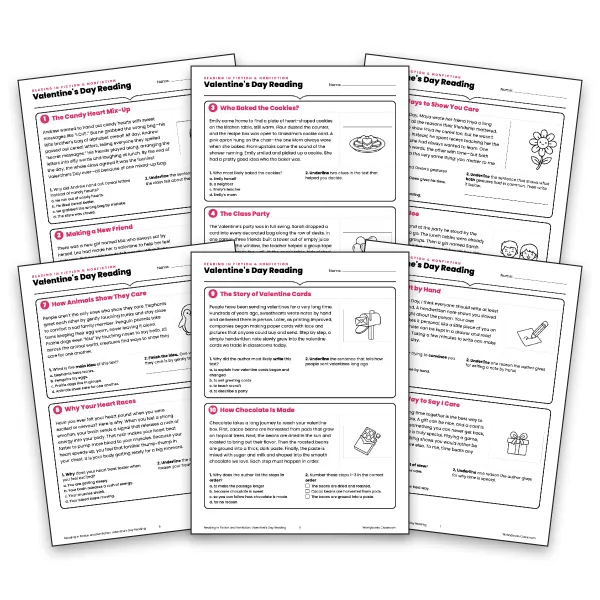Valentine's Day Reading Task Cards  - worksheet educational content