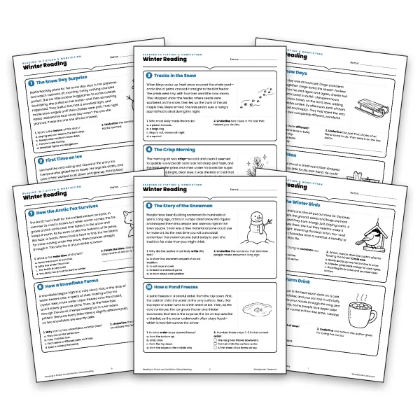 Winter Reading Comprehension Task Cards - worksheet educational content