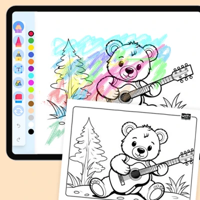 Teddy Bear's Playing Guitar - coloring educational content