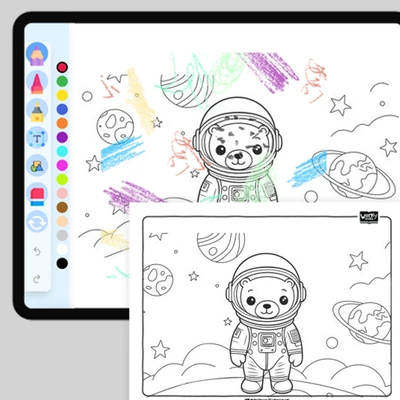 Teddy Bear's Space Journey - coloring educational content
