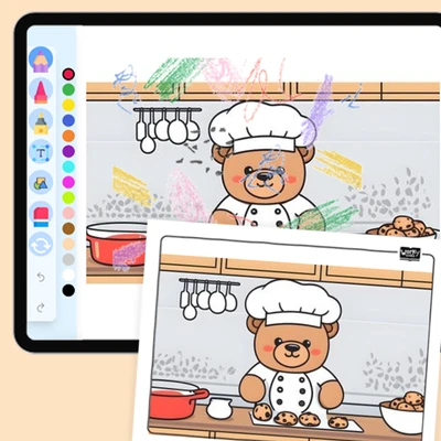 Teddy Bear's Baking Cookie - coloring educational content