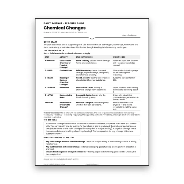 Chemical Changes - Teacher Guide - worksheet educational content