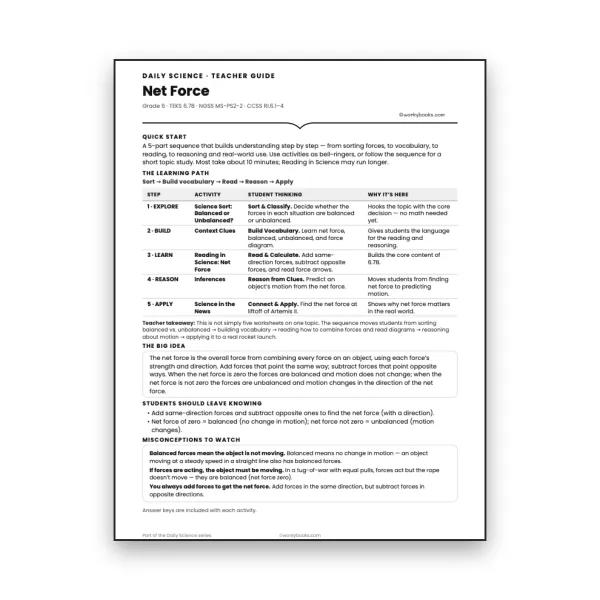Net Force - Teacher Guide  - worksheet educational content