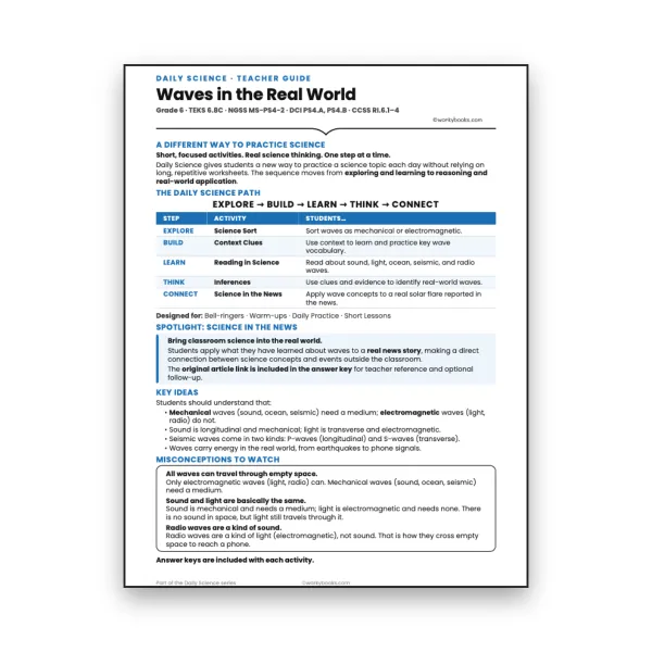 Waves in the Real World - Teacher Guide  - worksheet educational content