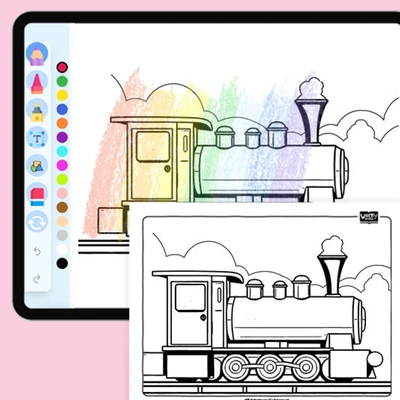 Train on the Tracks - coloring educational content