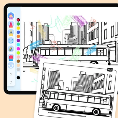Bus in the City - coloring educational content