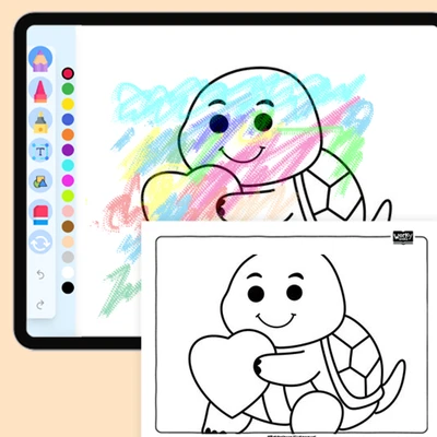 Turtle with a Heart - coloring educational content