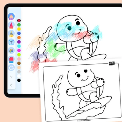 Surfing Sea Turtle - coloring educational content