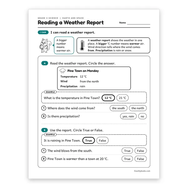 3rd Grade Reading a Weather Report worksheet for grade 3