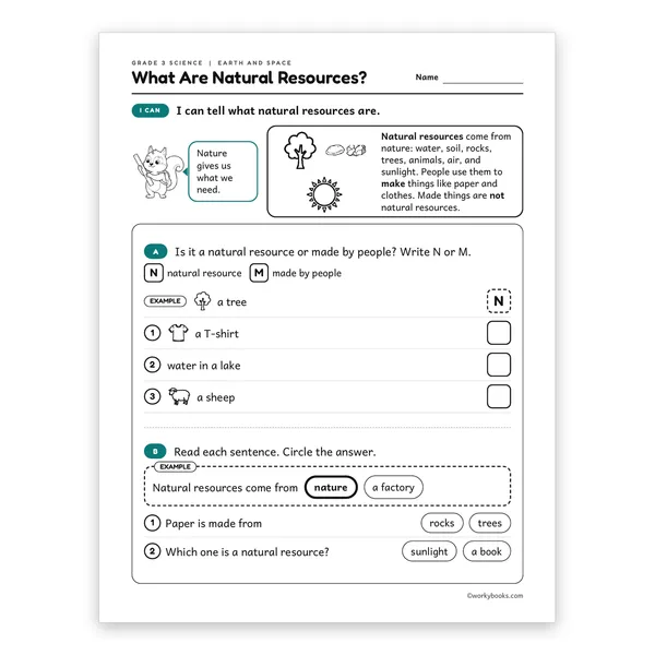 3rd Grade What Are Natural Resources? worksheet for grade 3