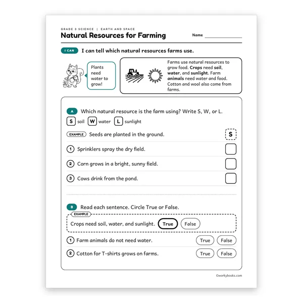 3rd Grade Natural Resources for Farming worksheet for grade 3
