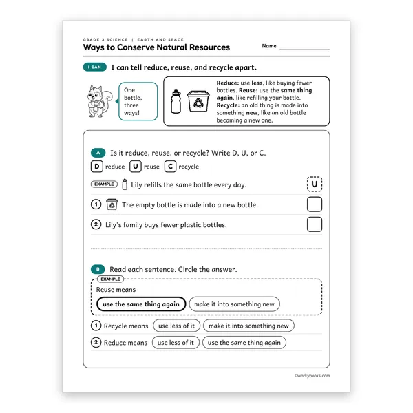 3rd Grade Ways to Conserve Natural Resources worksheet for grade 3