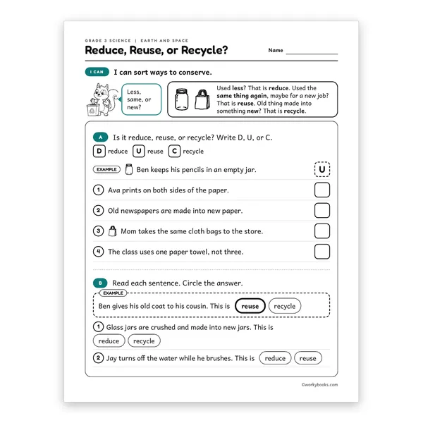 3rd Grade Reduce, Reuse, or Recycle? worksheet for grade 3