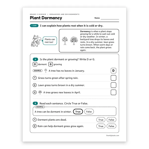 3rd Grade Plant Dormancy worksheet for grade 3