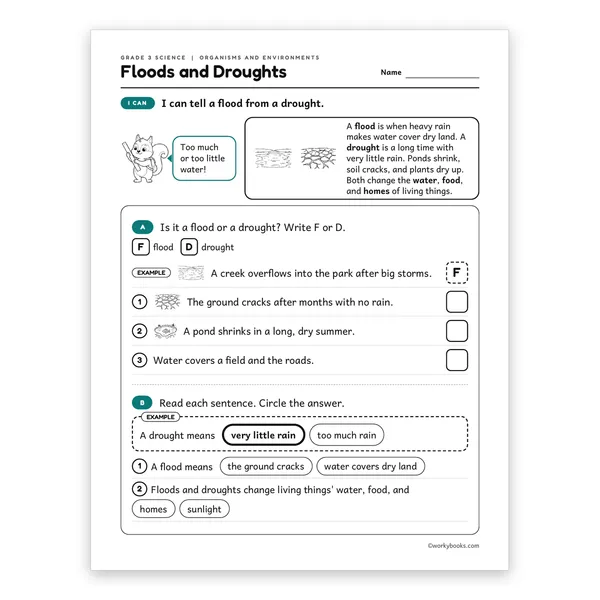 3rd Grade Floods and Droughts worksheet for grade 3