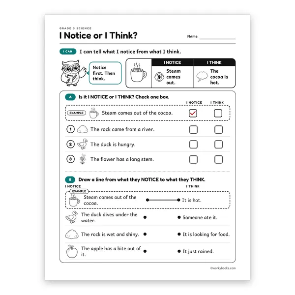 I Notice or I Think? worksheet for grade 3