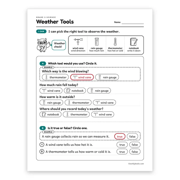 Weather Tools worksheet for grade 3