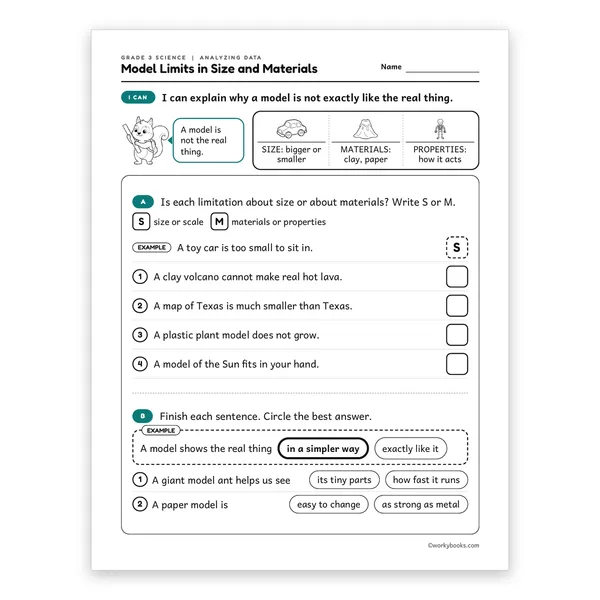3rd Grade Model Limits in Size and Materials worksheet for grade 3