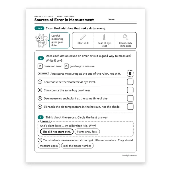 3rd Grade Sources of Error in Measurement worksheet for grade 3