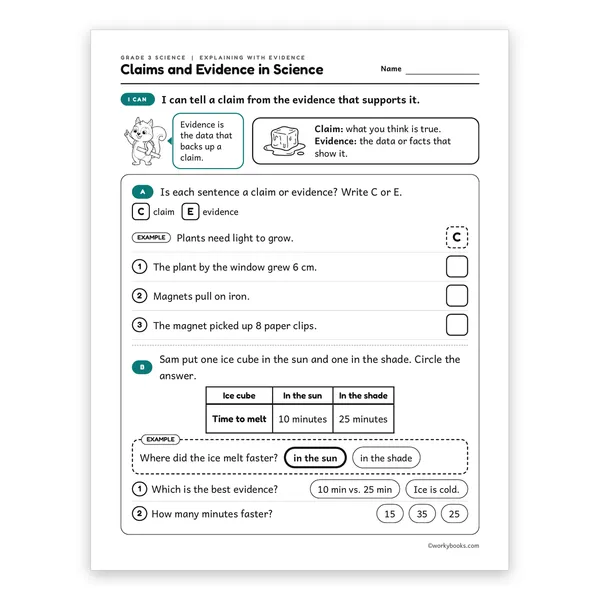 3rd Grade Claims and Evidence in Science worksheet for grade 3