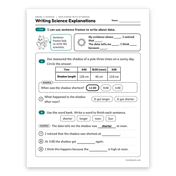 3rd Grade Writing Science Explanations worksheet for grade 3