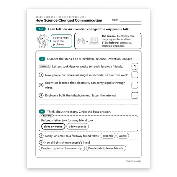 3rd Grade How Science Changed Communication worksheet for grade 3