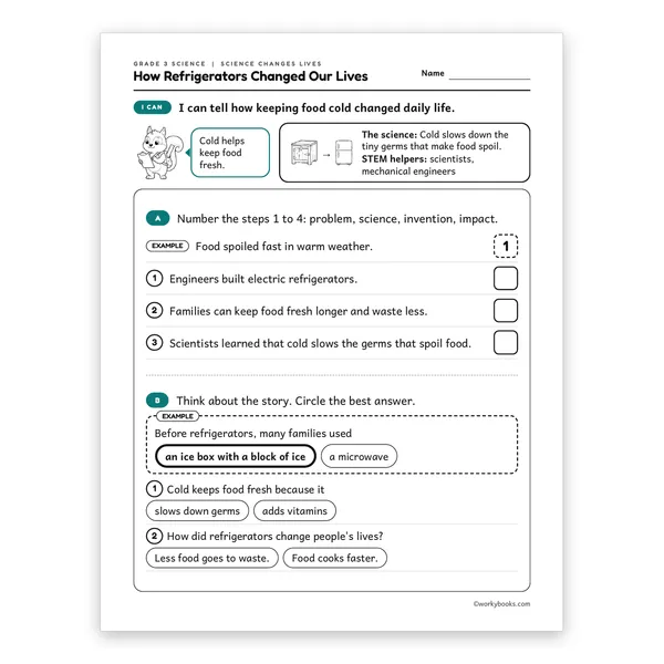 3rd Grade How Refrigerators Changed Our Lives worksheet for grade 3