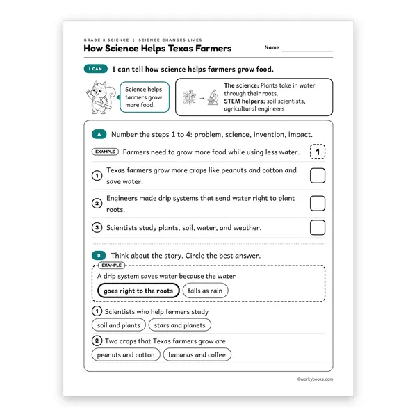 3rd Grade How Science Helps Texas Farmers worksheet for grade 3