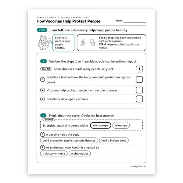 3rd Grade How Vaccines Help Protect People worksheet for grade 3